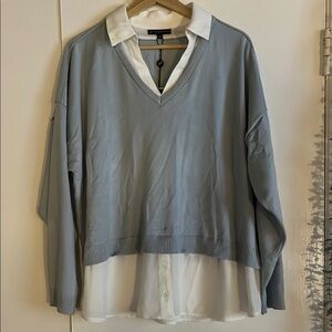 NWT Adrianna Papell Blue and White Layered Blouse